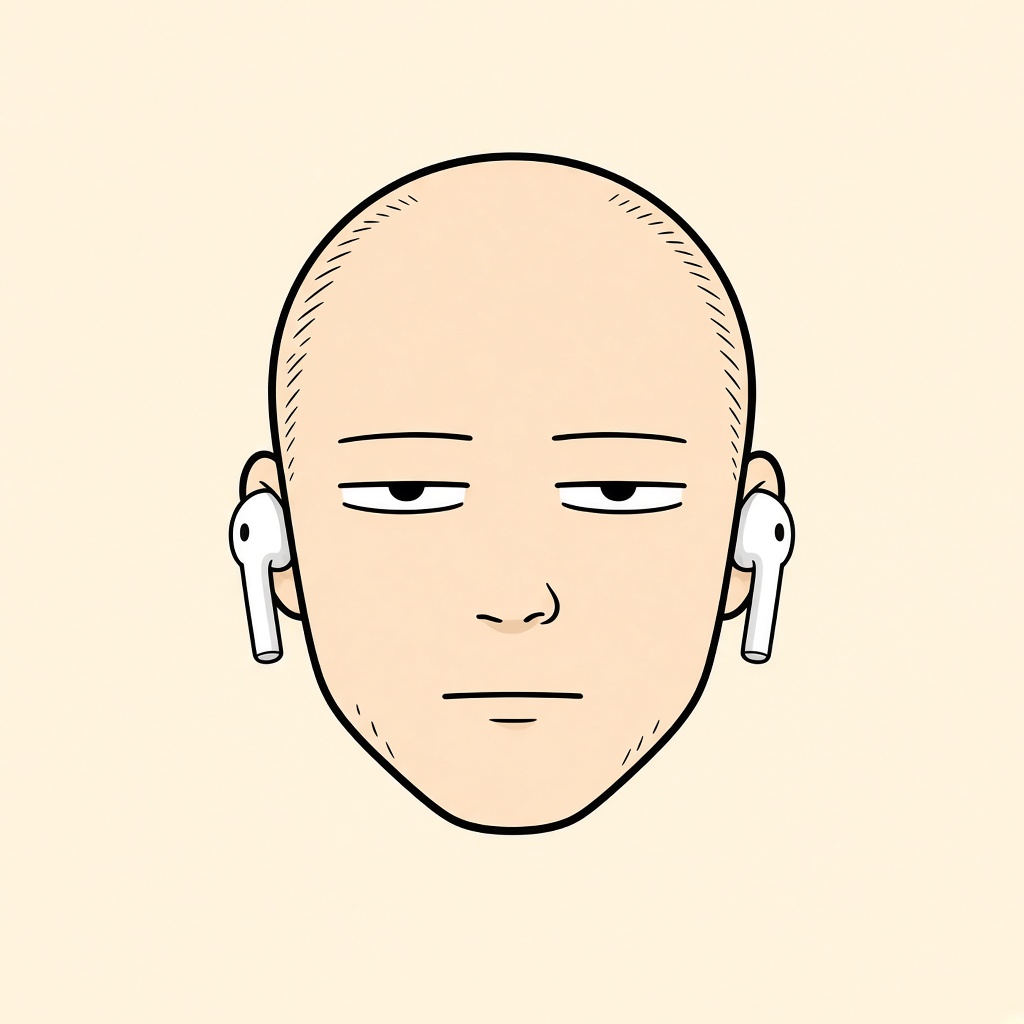 AirPoise mascot, a comic head wearing AirPods